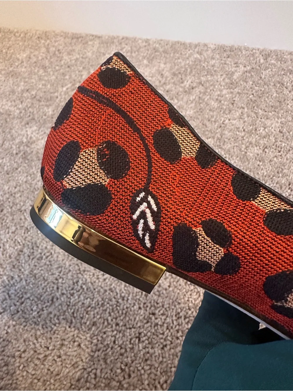 Charlotte Olympia Red, Green and White Zebra Embroidered Slip-Ons